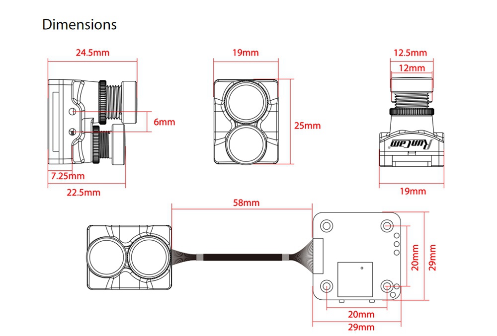 Runcam Hybrid 4K/30FPS Dual Lens FOV 145 Degree HD Recording 6ms Latency QR Code Parameter Settings FPV Camera For Racing Drone - Black