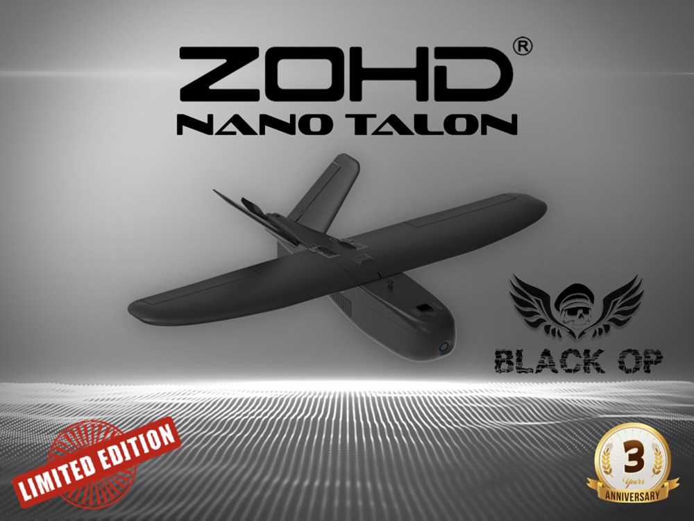 ZOHD Nano Talon Black OP 860mm Wingspan AIO V-Tail EPP Molded FPV Wing RC Airplane PNP With Motor ESC Propeller Hardware