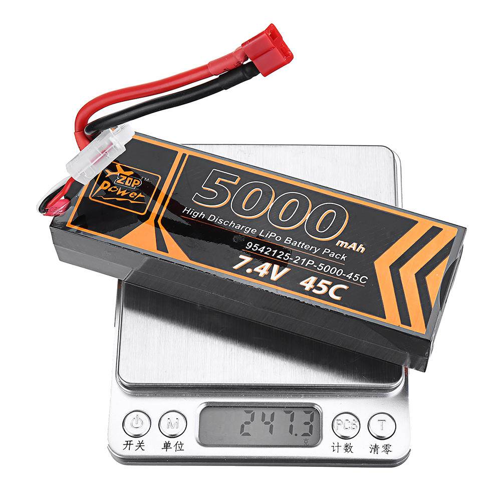 ZOP Power 2S 7.4V 5000mAh 45C Lipo Battery T Plug For RC Car Model FPV Racing Drone RC Airplane Helicopter
