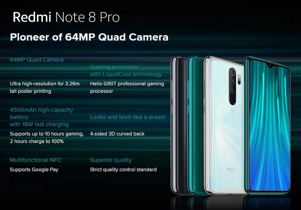 Xiaomi Redmi Note 8 Pro 6.53 Inch 4G LTE Smartphone MTK Helio G90T 6GB 128GB 64.0MP+8.0MP+2.0MP+2.0MP Quad Rear Cameras MIUI 10 Type-C Fingerprint ID Global Version - Grey