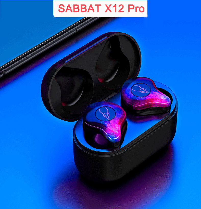 Sabbat X12 Pro Bluetooth 5.0 TWS Earbuds Surround Sound Noise Cancelling IPX5 Water Resistant - Cold Black