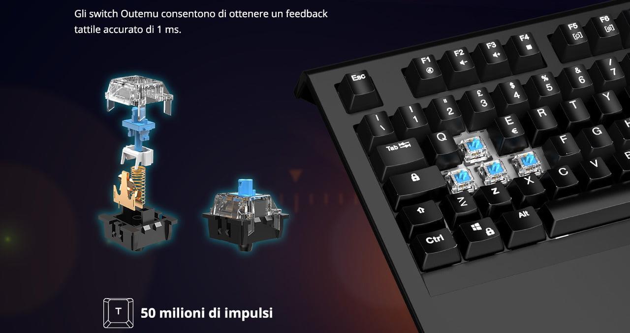 Tronsmart TK09R Italian Mechanical Gaming Keyboard with RGB Backlight Macro Keys Blue Switches for Gamers