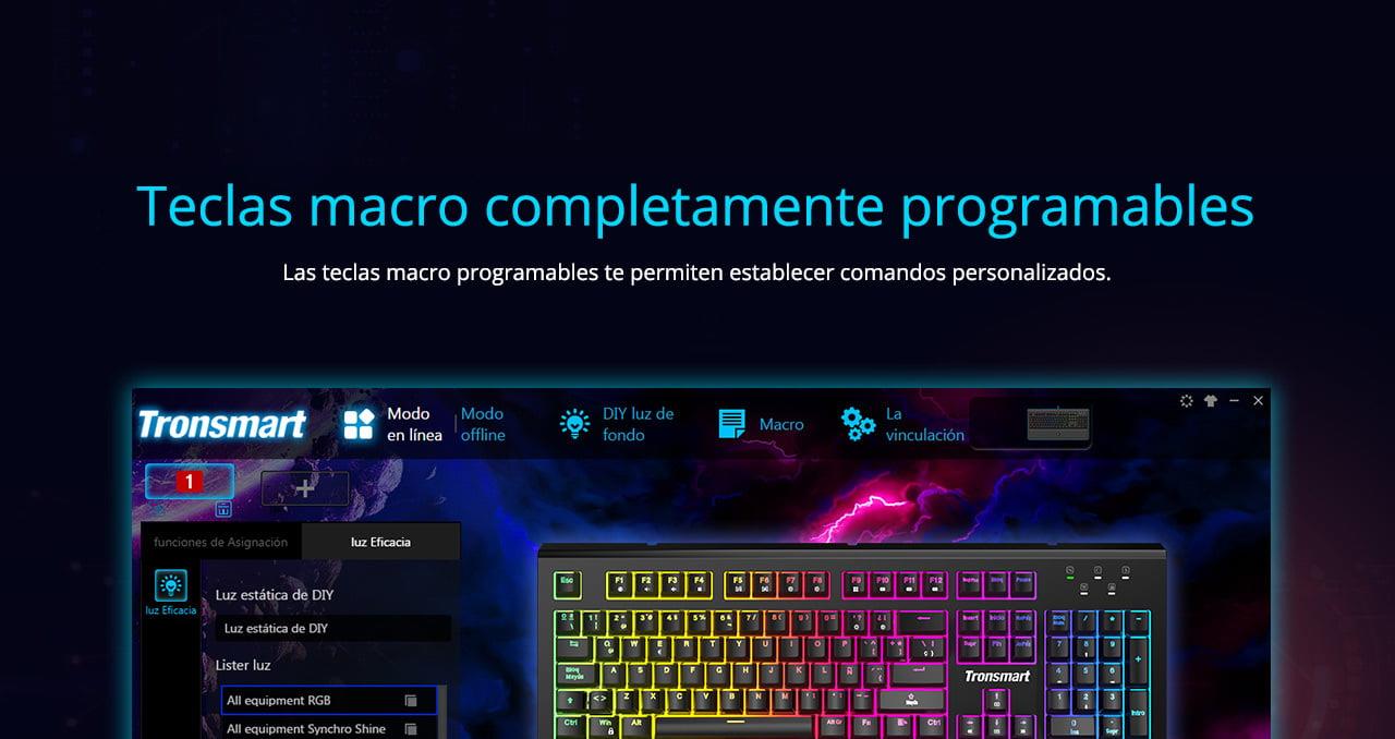 Tronsmart TK09R Spanish Mechanical Gaming Keyboard with RGB Backlight Macro Keys Blue Switches for Gamers