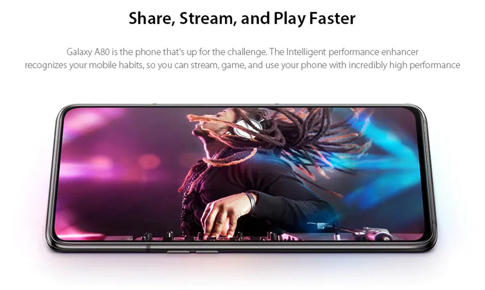 Samsung Galaxy A80 4G Smartphone 6.7 Inch Snapdragon 730G 8GB 128GB 48.0MP+8.0MP+3D Depth Camera Triple Rear Cameras NFC Fingerprint ID Dual SIM Android 9.0 - Black