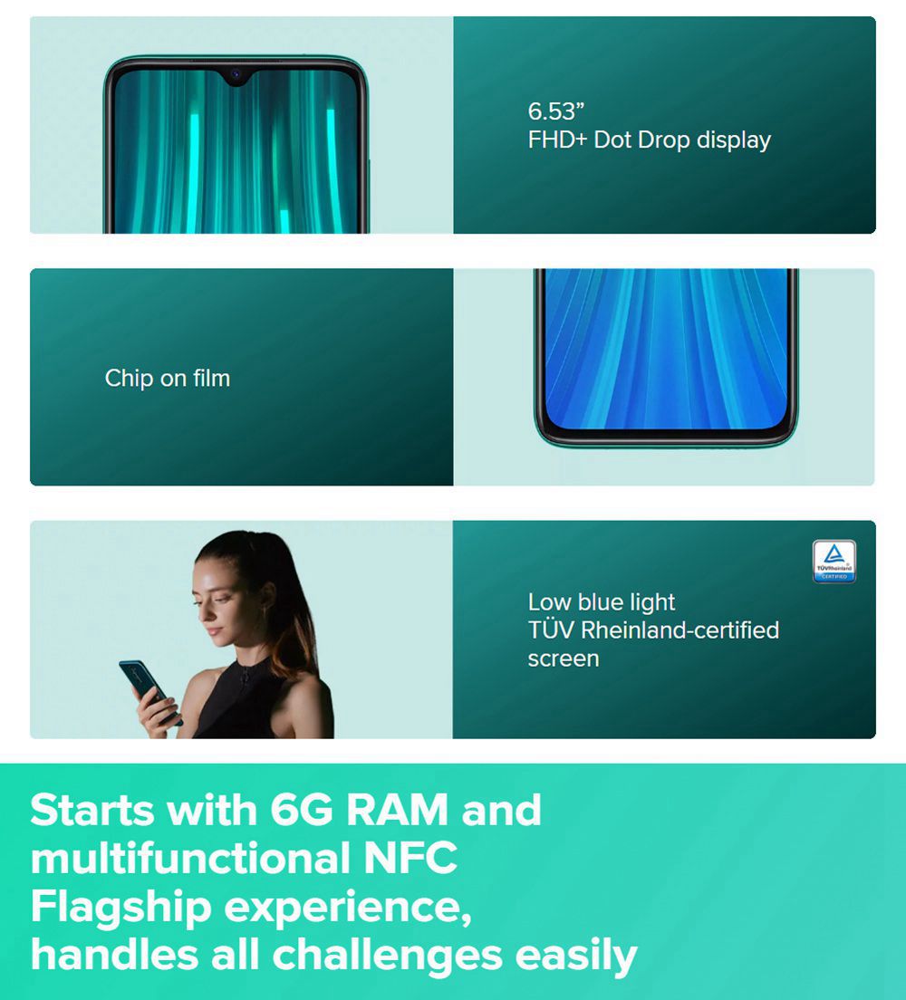 Xiaomi Redmi Note 8 Pro 6.53 Inch 4G LTE Smartphone MTK Helio G90T 6GB 128GB 64.0MP+8.0MP+2.0MP+2.0MP Quad Rear Cameras MIUI 10 Type-C Fingerprint ID Global Version - Grey