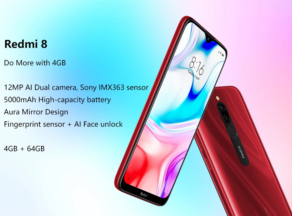 Smartphone Snapdragon 439 4GB 64GB 12.0MP+2.0MP Dual Rear Cameras Face Identification Dual SIM MIUI 10 Global Version - Blue