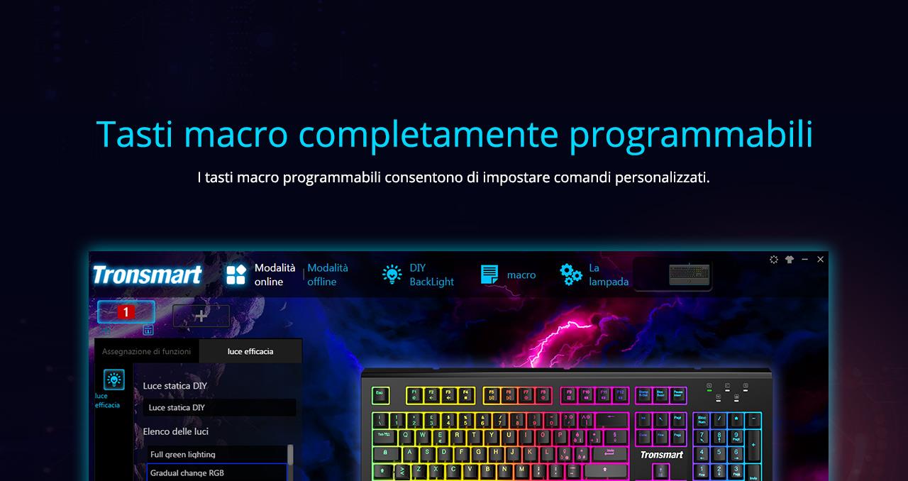 Tronsmart TK09R Italian Mechanical Gaming Keyboard with RGB Backlight Macro Keys Blue Switches for Gamers