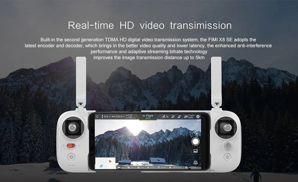 Xiaomi FIMI X8 SE Voyage Version 4K 5KM FPV Foldable GPS RC Drone With 3-axis Gimbal 33mins Flight Time RTF Black - One Battery With Bag