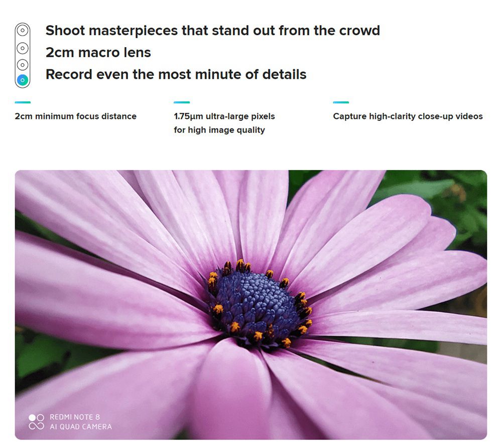 Xiaomi Redmi Note 8 6.3 Inch 4G LTE Smartphone Snapdragon 665 4GB 64GB 48.0MP+8.0MP+2.0MP+2.0MP Quad Rear Cameras Fingerprint ID Dual SIM Android 9.0 Global Version - White