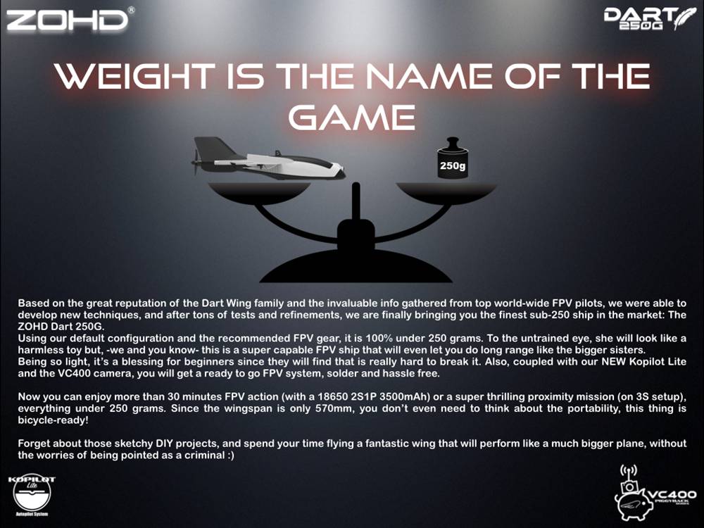ZOHD Dart250G 570mm Wingspan Sub-250 Grams Sweep Forward Wing AIO EPP FPV RC Airplane With Power System Parts - PNP Version