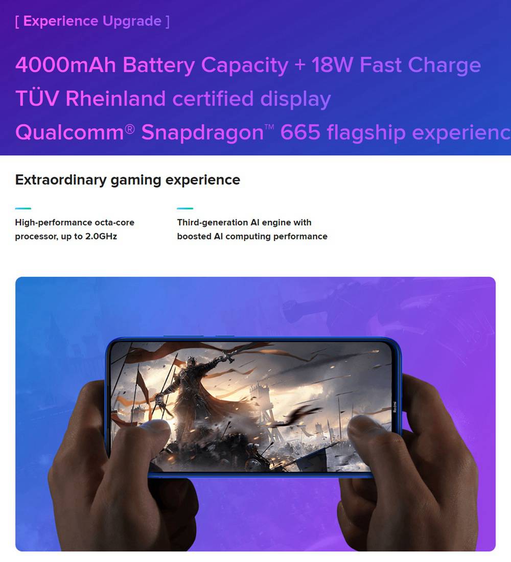 Xiaomi Redmi Note 8 6.3 Inch 4G LTE Smartphone Snapdragon 665 4GB 64GB 48.0MP+8.0MP+2.0MP+2.0MP Quad Rear Cameras Fingerprint ID Dual SIM Android 9.0 Global Version - Blue