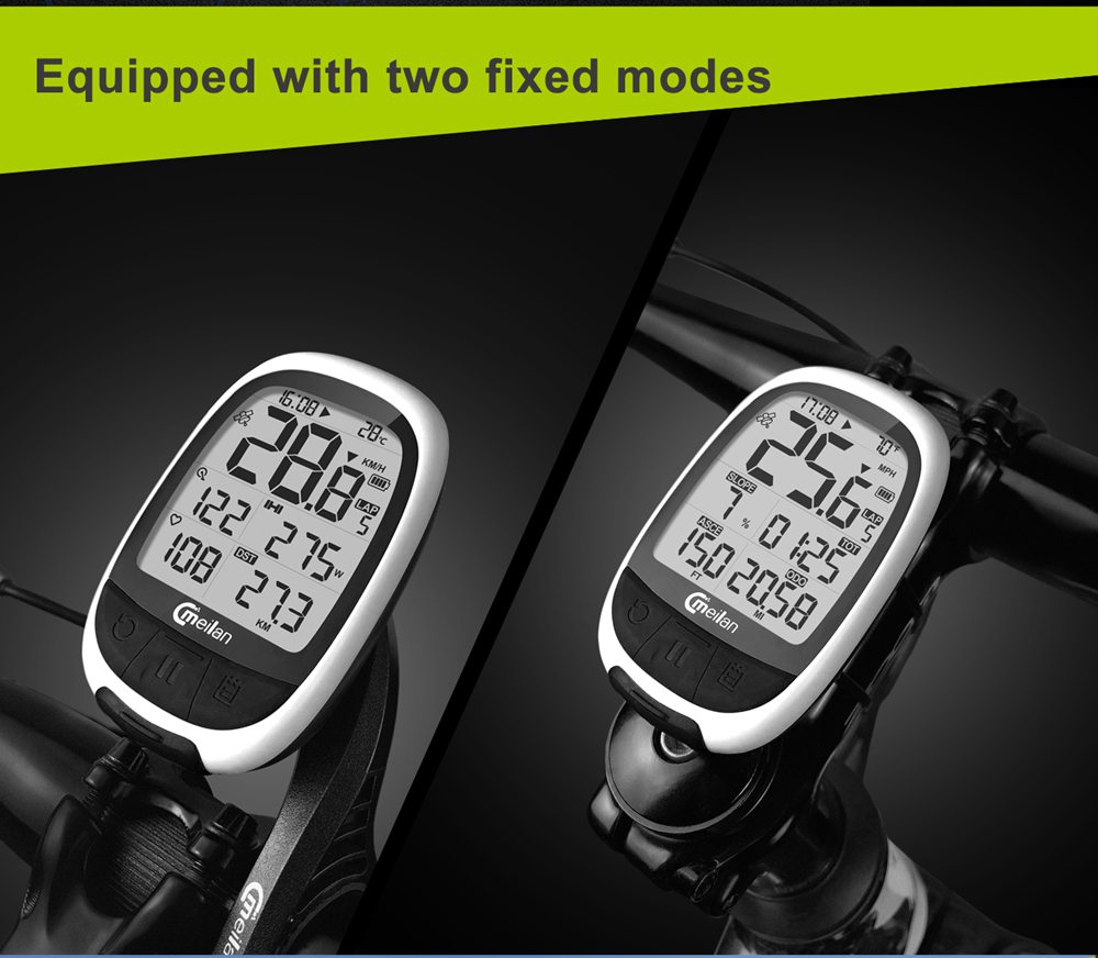 Meilan M2 GPS Bike Computer Waterproof Speedometer Odometer 2.2 Inch FSTN Display Screen - White