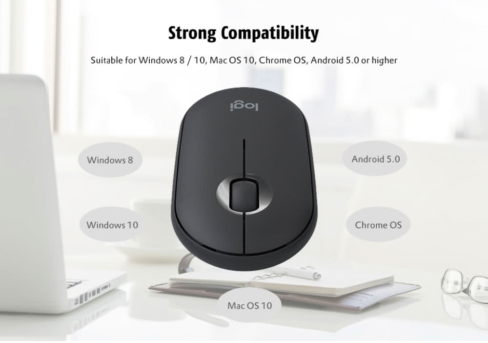 Logitech Pebble Wireless Mouse Bluetooth 2.4GHz Mute Dual Modes Portable For PC Laptop - White