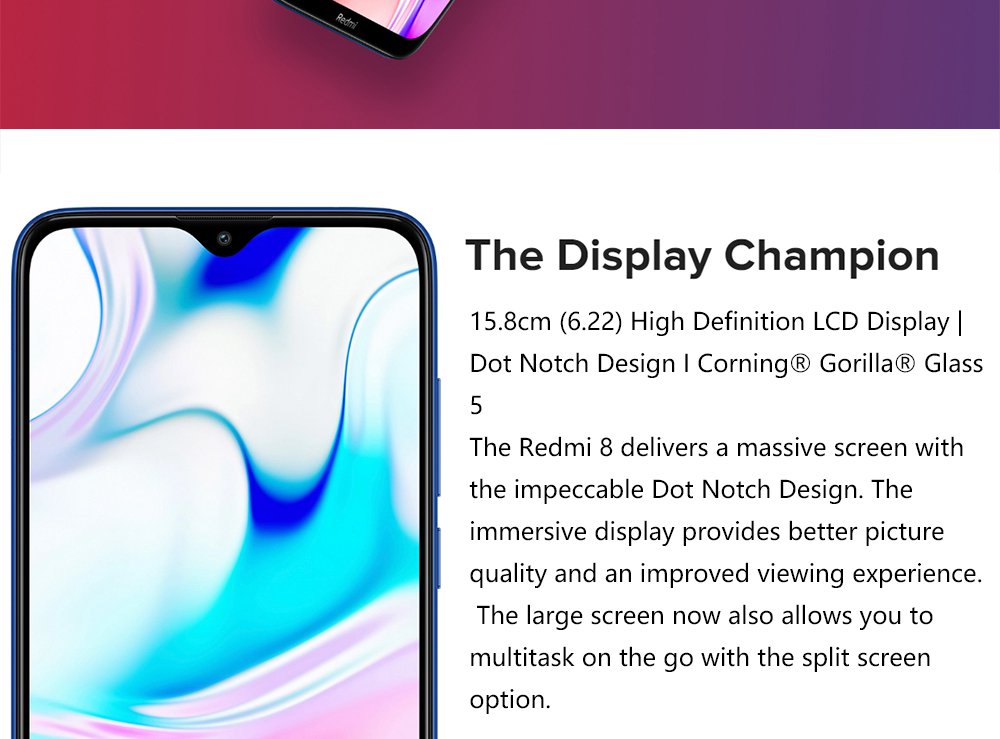 Xiaomi Redmi 8 6.22 Inch 4G LTE Smartphone Snapdragon 439 4GB 64GB 12.0MP+2.0MP Dual Rear Cameras Face Identification Dual SIM MIUI 10 Global Version - Black