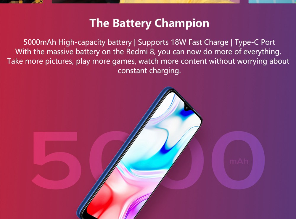 Xiaomi Redmi 8 6.22 Inch 4G LTE Smartphone Snapdragon 439 4GB 64GB 12.0MP+2.0MP Dual Rear Cameras Face Identification Dual SIM MIUI 10 Global Version - Black