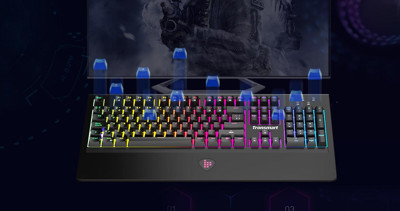Tronsmart TK09R Spanish Mechanical Gaming Keyboard with RGB Backlight Macro Keys Blue Switches for Gamers