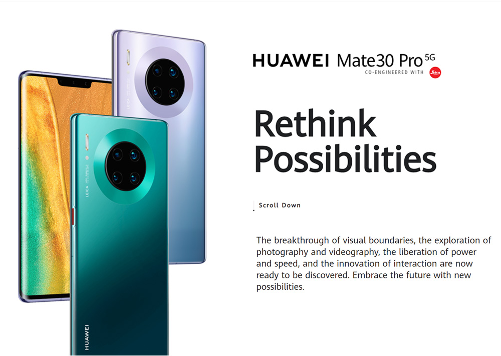 HUAWEI Mate 30 Pro 5G Smartphone 6.53" OLED Display Kirin 990 8GB 256GB 40.0MP+40.0MP+8.0MP+3D Depth Sensing Quad Rear Cameras NFC Fingerprint ID Dual SIM Android 10.0 - Cosmic Purple
