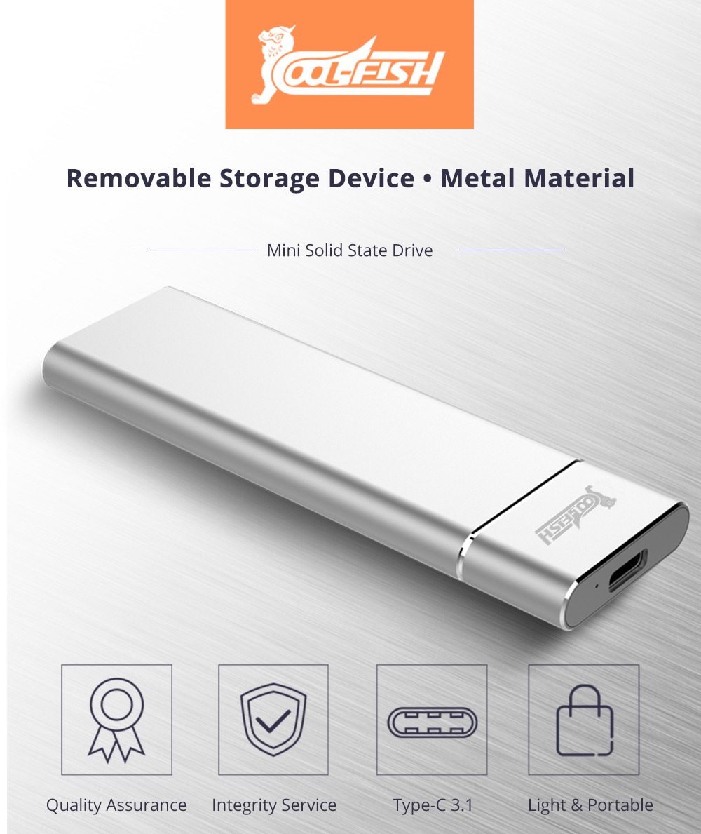 Coolfish M1 NGFF 1TB SSD Portable External Solid State Drive Max Read Speed 430MB/S M.2 Interface - Silver