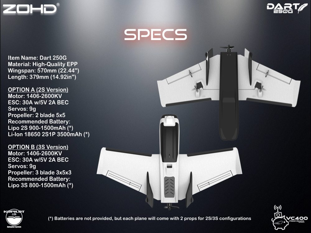 ZOHD Dart250G 570mm Wingspan Sub-250 Grams Sweep Forward Wing AIO EPP FPV RC Airplane With Power System Parts - PNP Version
