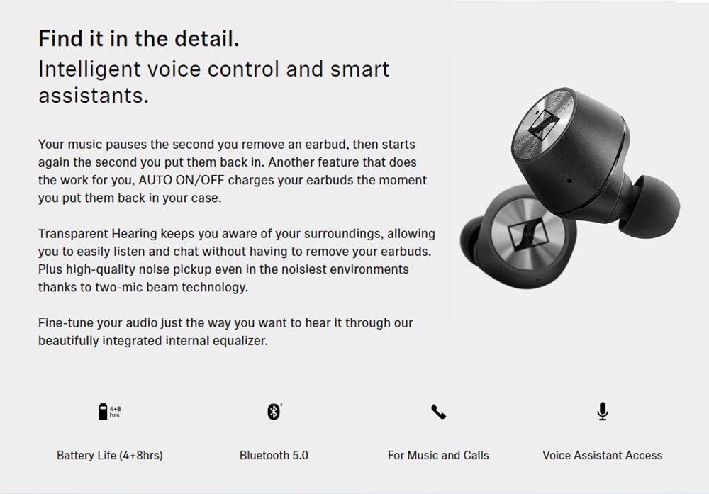 Sennheiser Momentum Bluetooth 5.0 TWS Earphone AAC/aptX Low Latency Siri Google Assistant IPX4