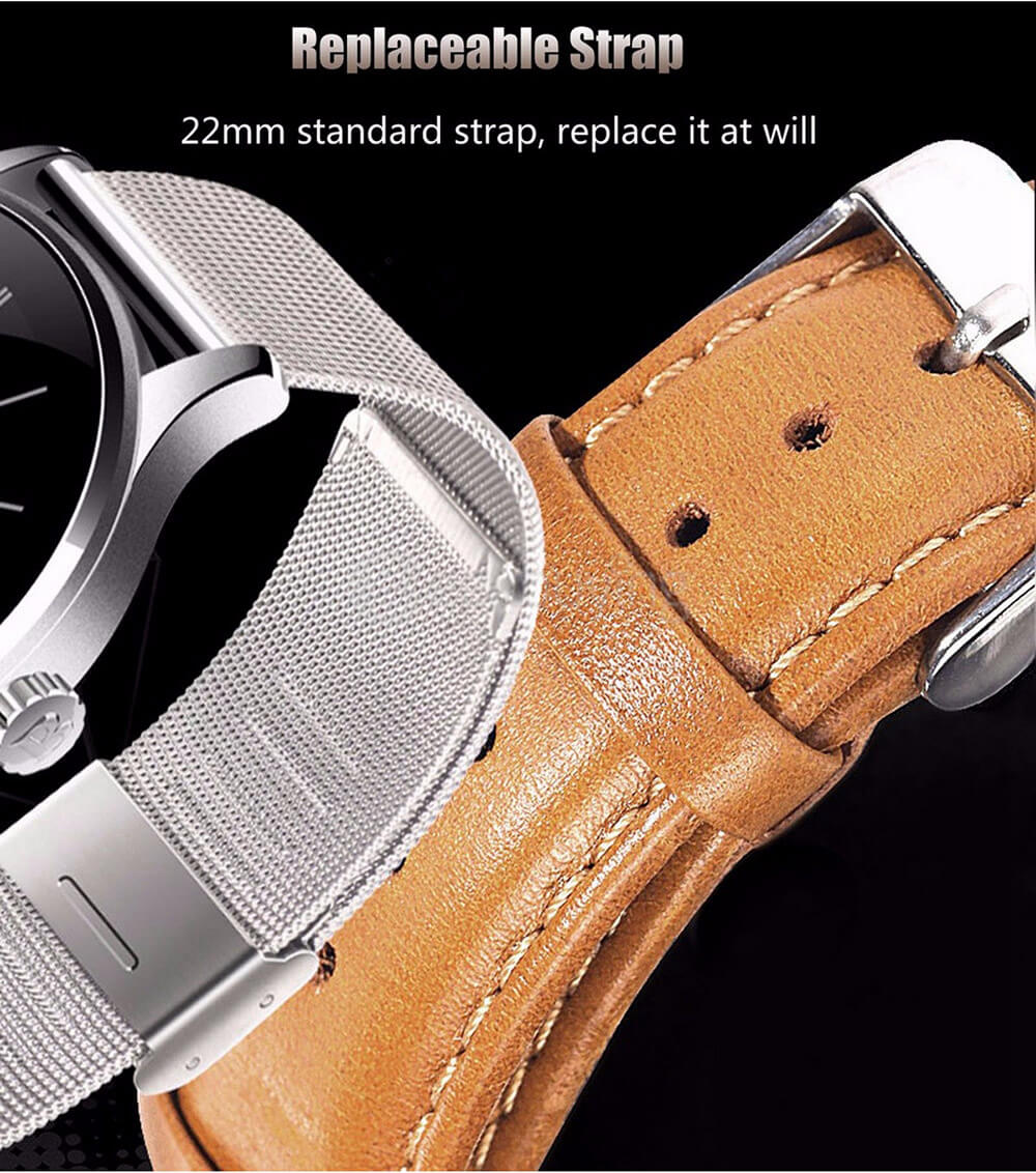 Makibes K88H Smart Bluetooth Watch Heart Rate Monitor Smartwatch MTK2502 Siri Function Gesture Control For iOS Andriod (Leather Band) - Brown