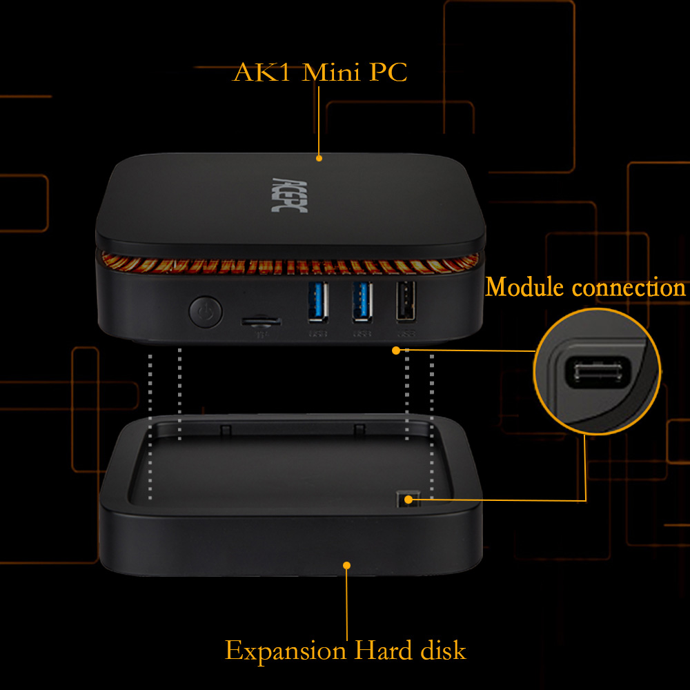 ACEPC AK1H Licensed Windows 10 Intel Celeron J3455 6GB/64GB Mini PC SATA 3.0 USB3.0*2 HDMI*2 Type-C Dual Band WiFi Gigabit LAN Bluetooth 2.5 inch HDD Bay