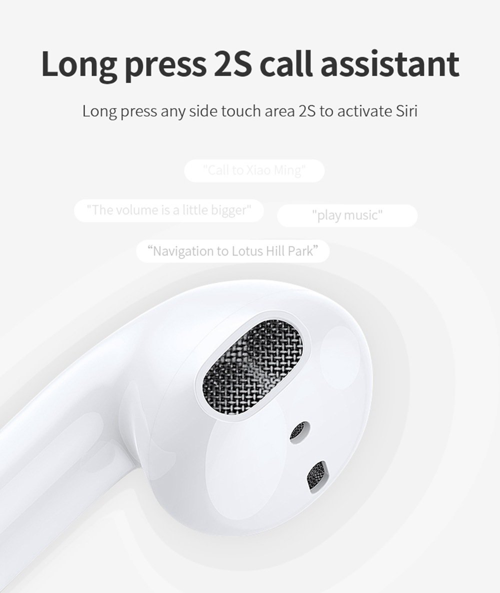 MX11 Bluetooth V5.0 TWS Earbuds Siri Assistant 400mAh Charging Battery Touch Control Hifi Sound Noise Canceling - White