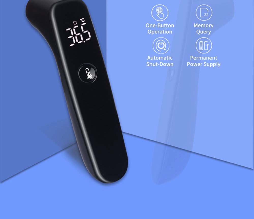 T09 Smart Digital Body Thermometer Infrared LED Full Screen Instant Measure - Black