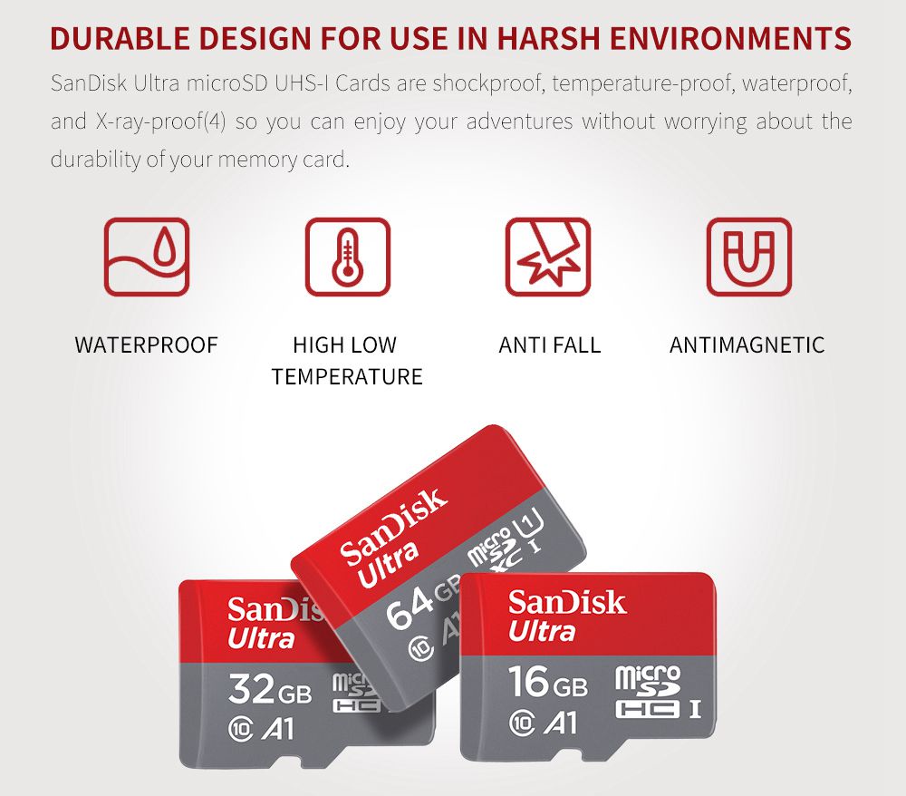 SanDisk SQUNC Ultra High-Speed 100MB/S MicroSD UHS-I Card 128GB Red+Grey