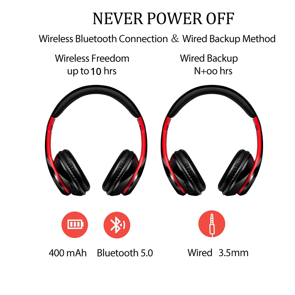 WZ8 Wireless Bluetooth 5.0 Headphone Stereo Bass Noise Cancelling - Red