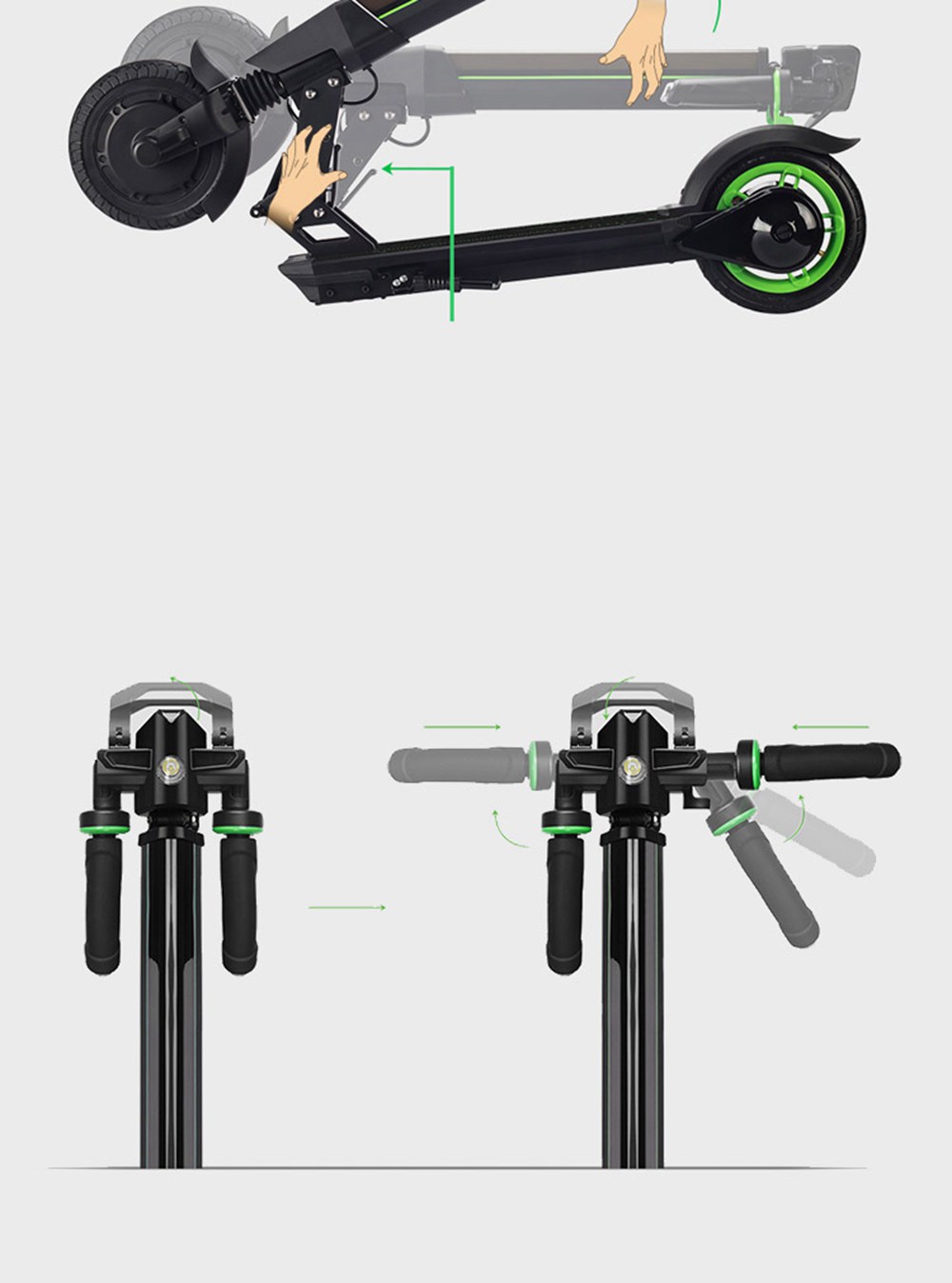 E1 Portable Folding Electric Scooter 8.5-inch Tires 300W Motor Max 25km/h 7.5Ah Battery - Green
