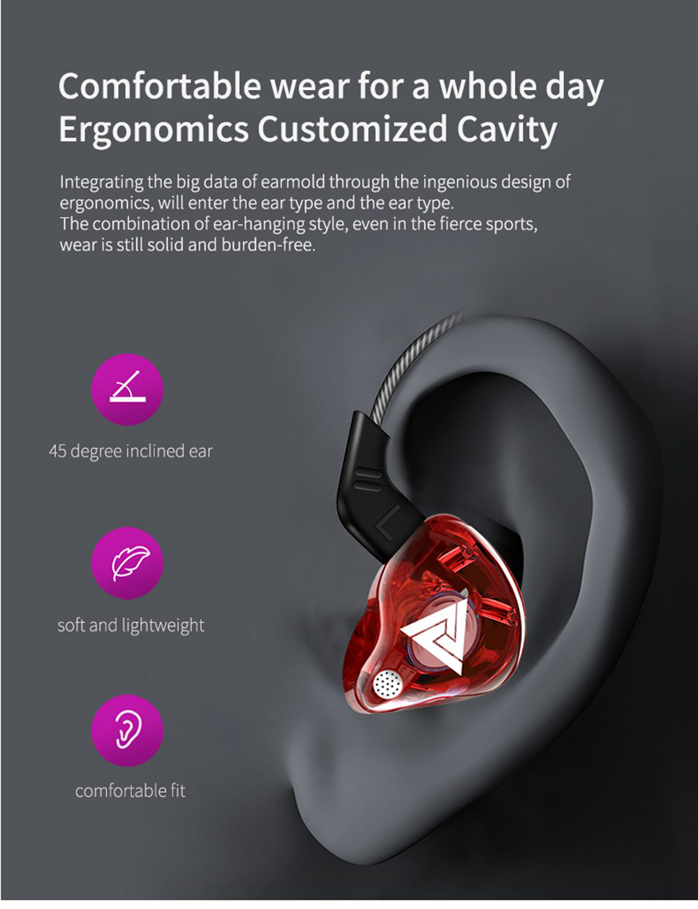 QKZ AK6 In-Ear 3.5mm HiFi Headphone Super Bass with Mic - Red