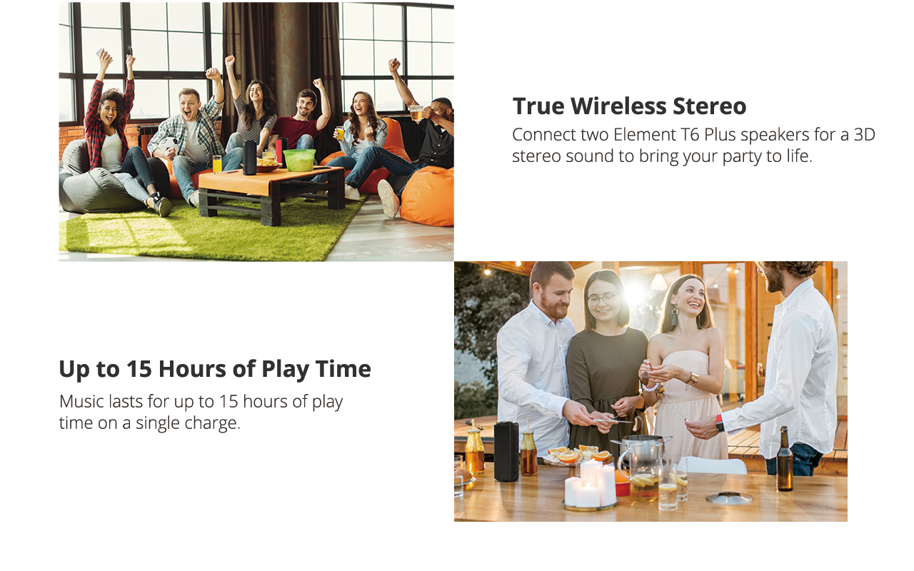 Tronsmart Element T6 Plus SoundPulse ™ Haut-parleur Bluetooth portable avec 40 W de sortie max. Basses profondes IPX6 étanche - Noir