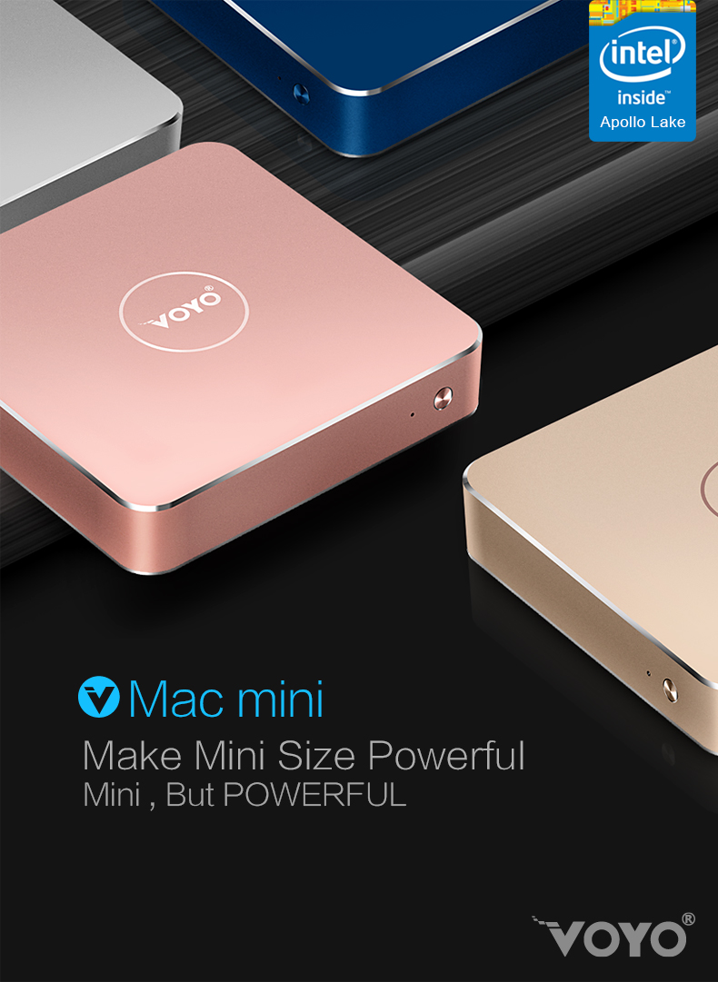 VOYO VMac (V1) Mini PC Licensed Windows 10.1 64bit Intel Apollo Lake Pentium N4200 4G DDR3L 32G eMMC 128G SSD 4K 2.4G/5G WIFI Gigabit LAN LibreELEC - Gold