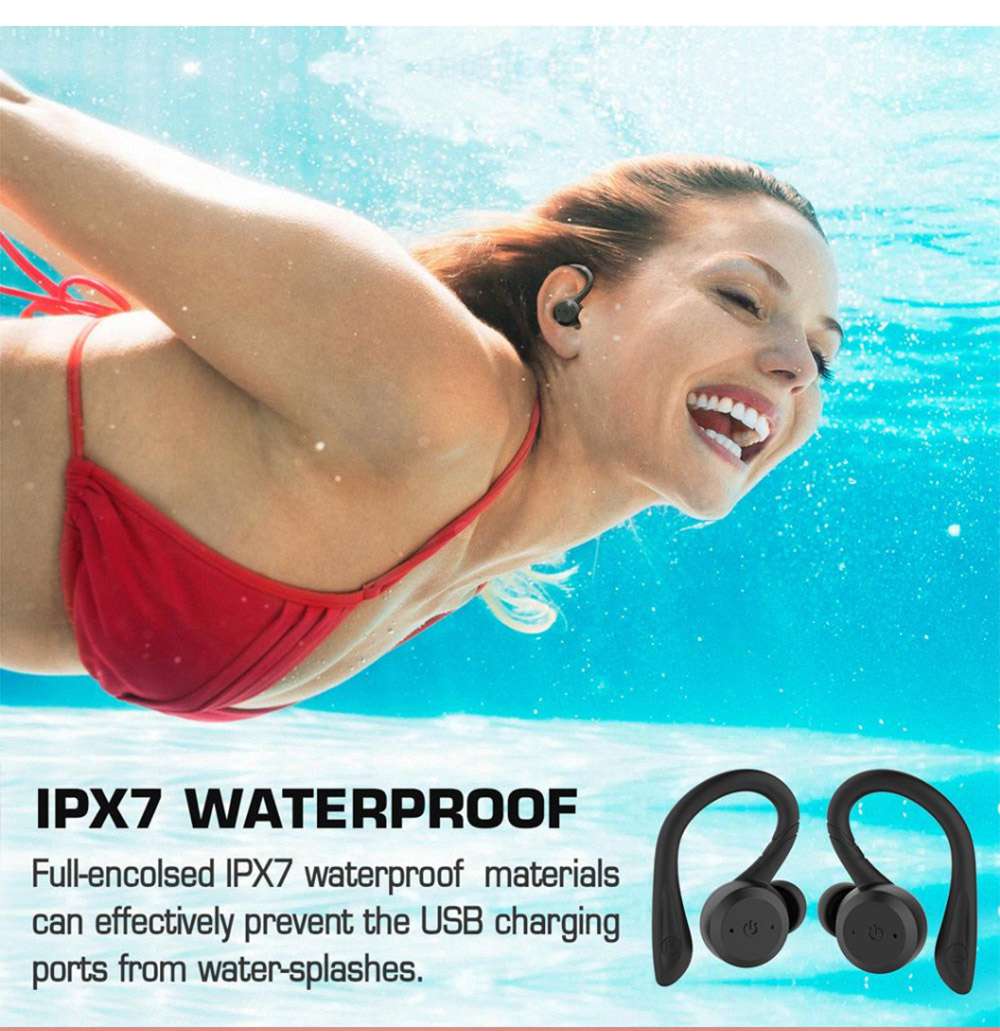 BE1018 Bluetooth 5.0 TWS Earbuds 650 mAh Charging Box HD Stereo Sound IPX7 Noise Cancelling Hang Clip - Yellow