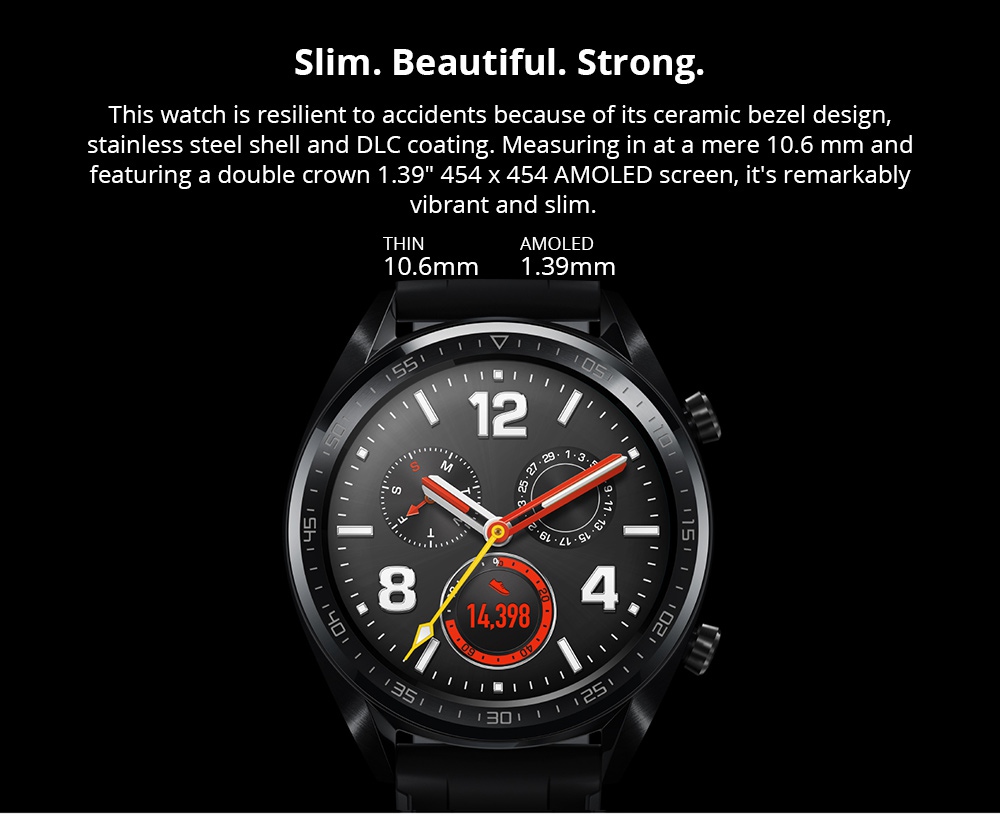 HUAWEI WATCH GT Sports Smart Watch 1.39 Inch AMOLED Colorful Screen Heart Rate Monitor Built-in GPS - Black