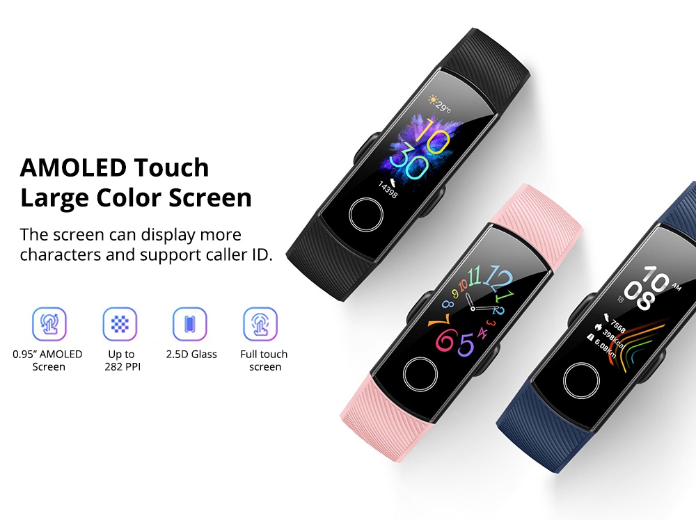 HUAWEI Honor Band 5 Smart Bracelet Blood Oxygen 0.95 Inch AMOLED Touch Large Color Screen 5ATM Heart Rate Monitor Swimming Posture Recognition - Black