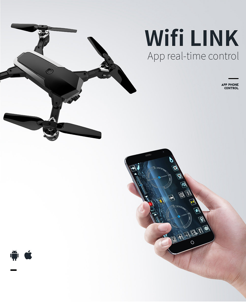 JDRC JD-20S 720P WIFI FPV Flying Time 15mins With 120 Degree Wide-angle Camera Altitude Hold Mode Foldable RC Drone RTF-Black