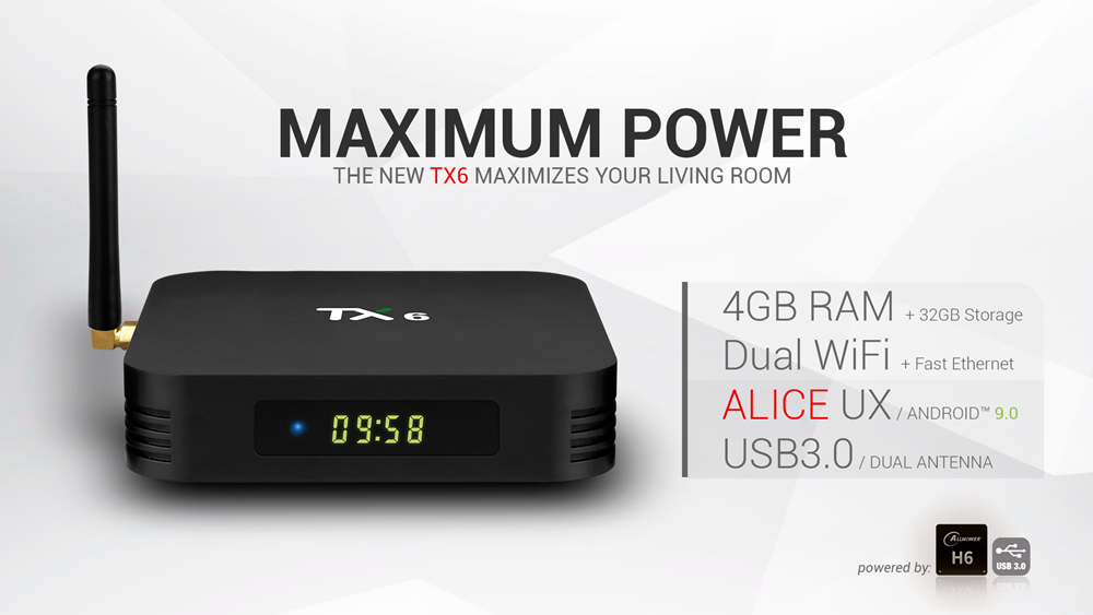 TANIX TX6 Allwinner H6 4GB/32GB Android 9.0 4K TV Box with LED Display Dual Band WiFi LAN Bluetooth USB3.0