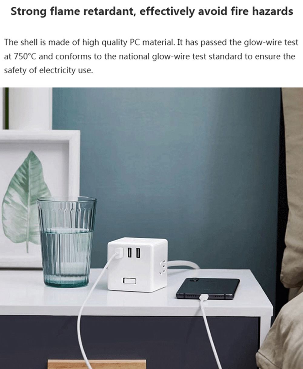 Xiaomi Mijia Magic Cube Converter 3 USB Ports Fast Charge Plug Socket Adapter Cordless Version - White