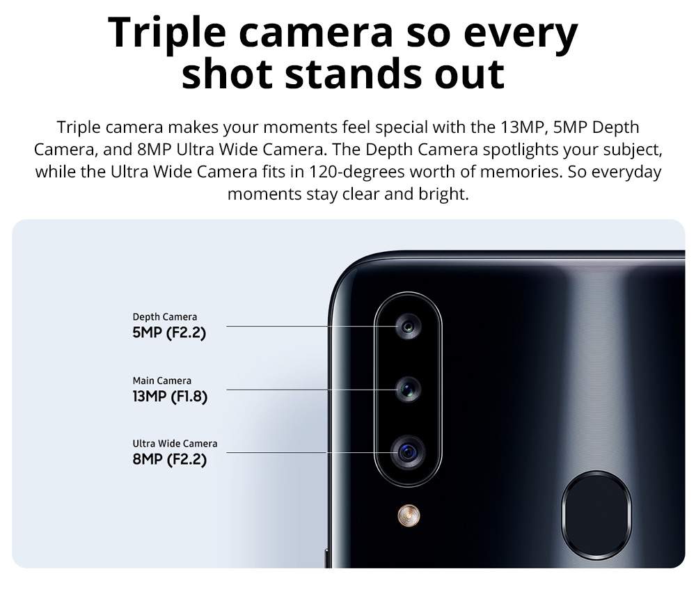 Samsung Galaxy A20s 4G LTE Smartphone 6.5 Inch Snapdragon 450G 4GB 64GB 13.0MP+8.0MP+5.0MP Triple Rear Cameras Fingerprint ID Dual SIM Android 9.0 - Blue