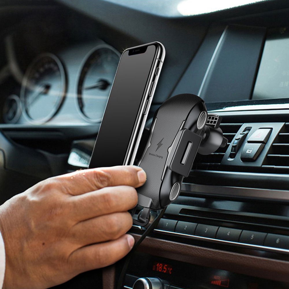 Smart Wireless Car Charger X318 Fast Charging Automatic Clamping One Hand Operation Air Vent Phone Holder - Black