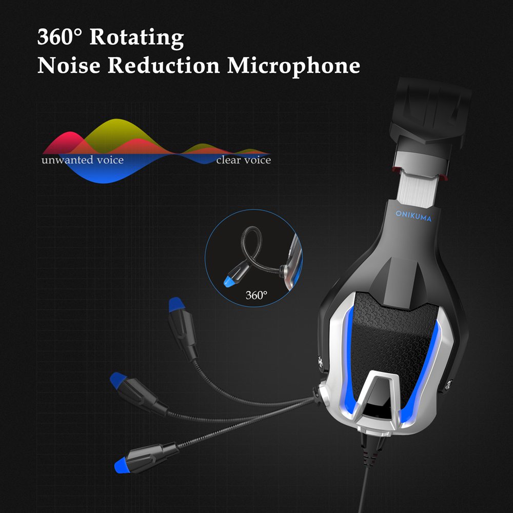 Onikuma K12 3.5mm Audio+USB Gaming Headset LED Light Noise Reduction for PS4/Switch/XBOX One/PC