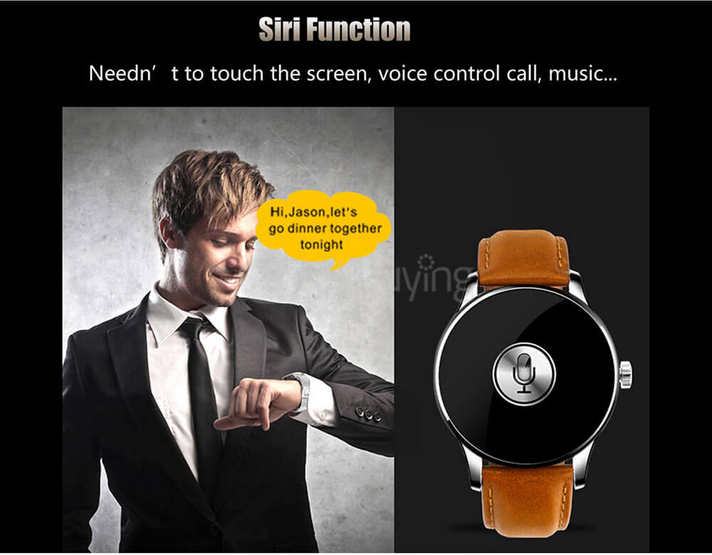 Makibes K88H Smart Bluetooth Watch Heart Rate Monitor Smartwatch MTK2502 Siri Function Gesture Control For iOS Andriod (Leather Band) - Brown
