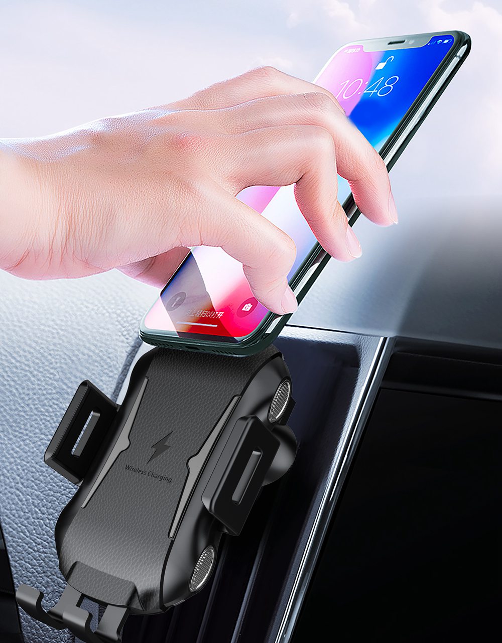 Smart Wireless Car Charger X318 Fast Charging Automatic Clamping One Hand Operation Air Vent Phone Holder - Black