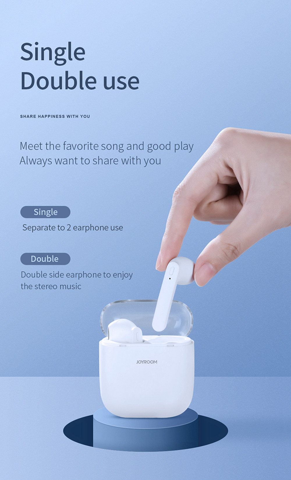 JOYROOM JR-T04 TWS Bluetooth Earbuds with Mic IPX5 Water Resistant - White