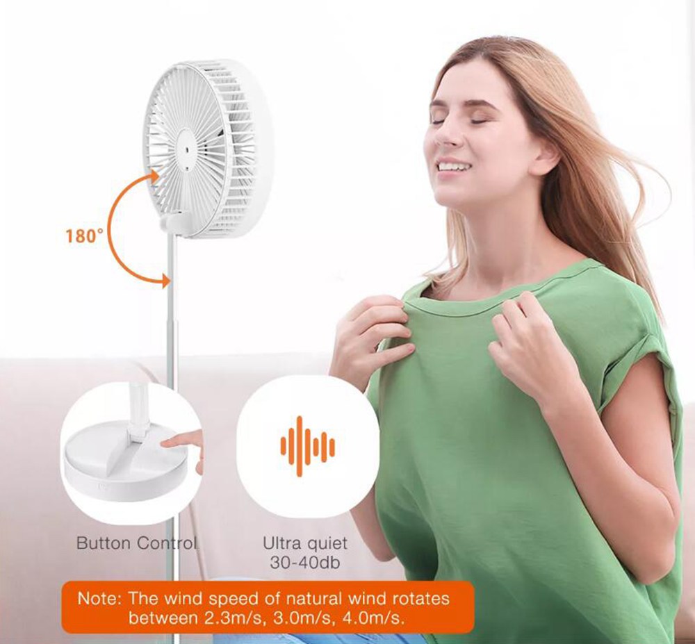 Mini Foldable Stretchable Fan Ultra Compact Pedestal Fan 7200mAh - White
