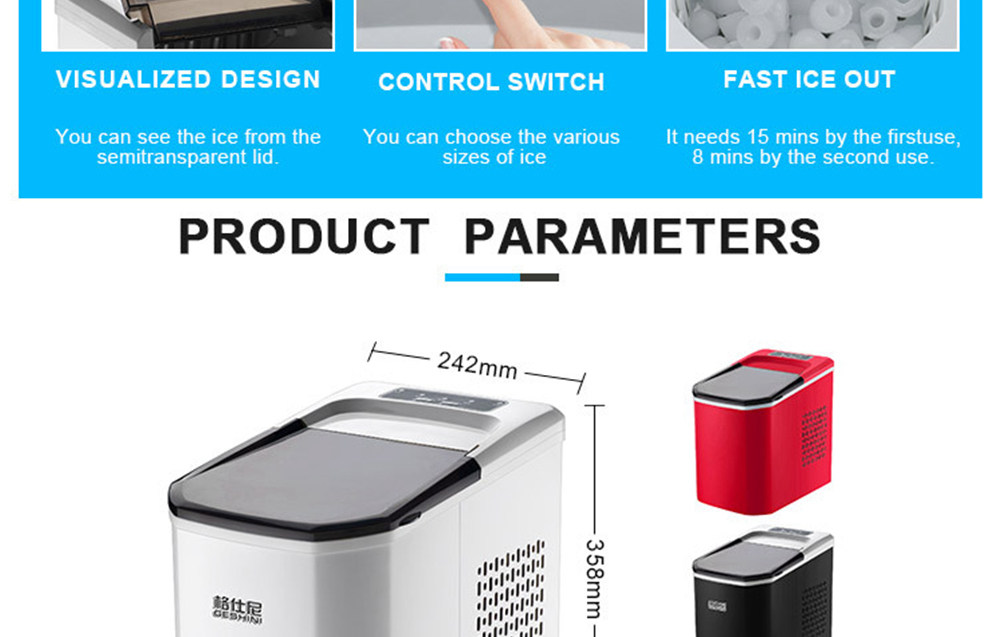 Geshini Z6 112W Air Choice Ice Maker Machine Stainless Steel for Countertop Ice Bullets Ready in 6~8 Mins