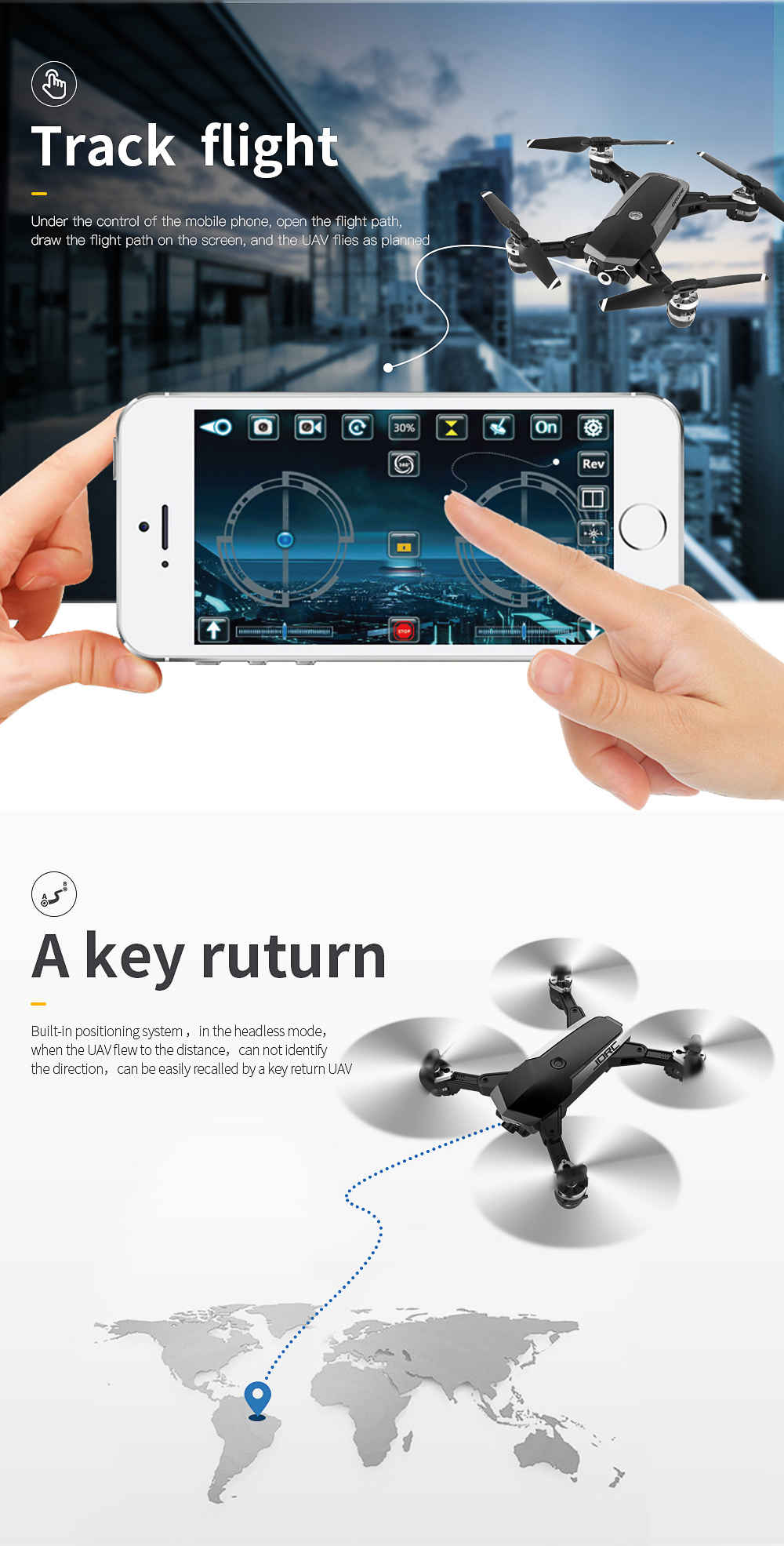 JDRC JD-20S 720P WIFI FPV Flying Time 15mins With 120 Degree Wide-angle Camera Altitude Hold Mode Foldable RC Drone RTF-Black