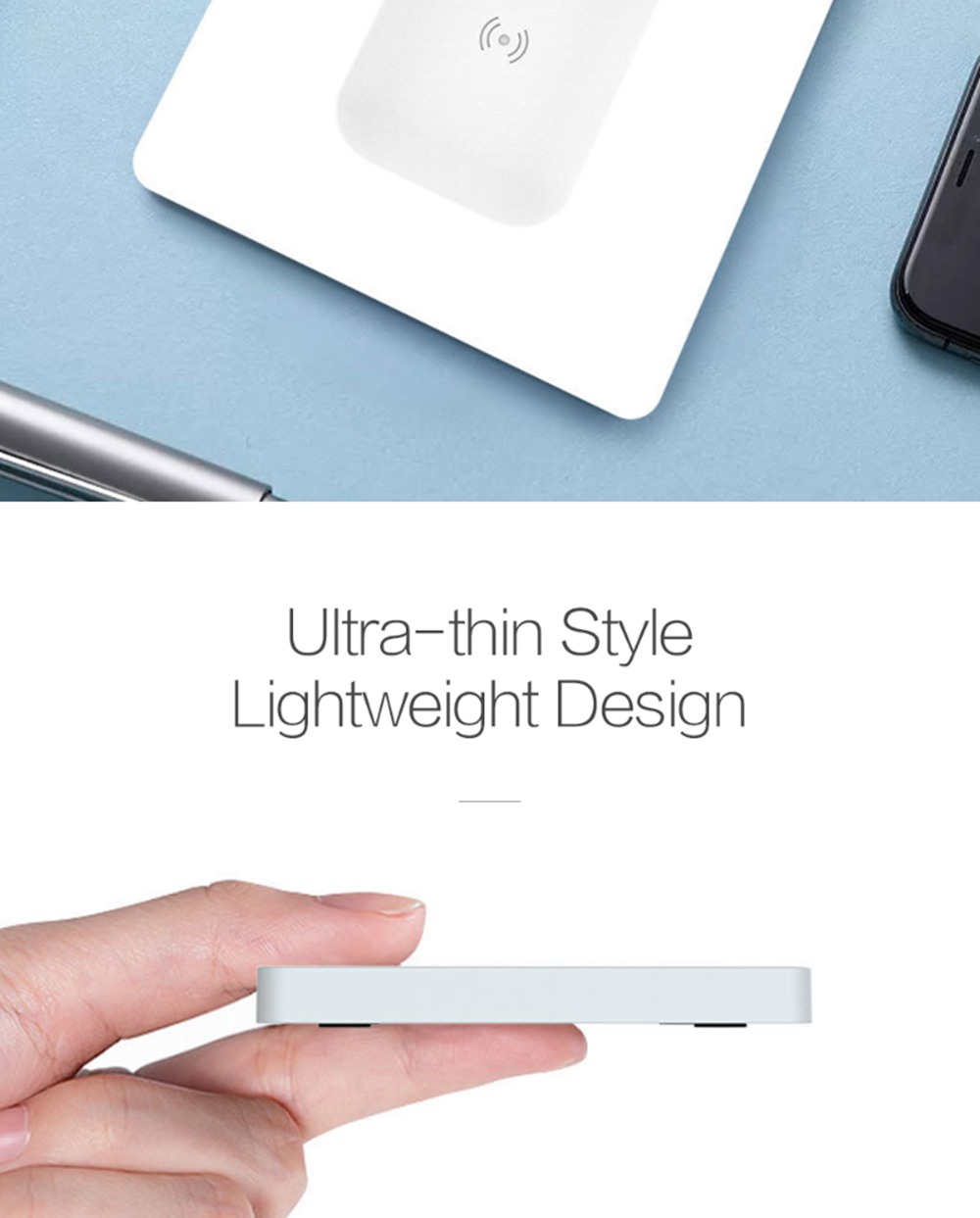 W8 5W Qi Wireless Charging Qualcomm Quick Charge 2.0 for Apple AirPods Charging Case/ iPhone Max /8/8Plus Samsung Galaxy - White